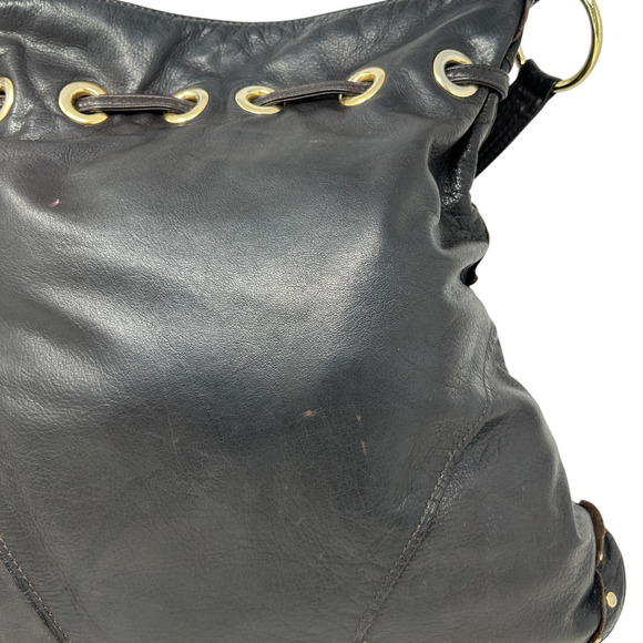 Bulga Brown Leather Studded Bucket Hobo Shoulder Bag Tassel Fringe Boho Hippie - Picture 5 of 16